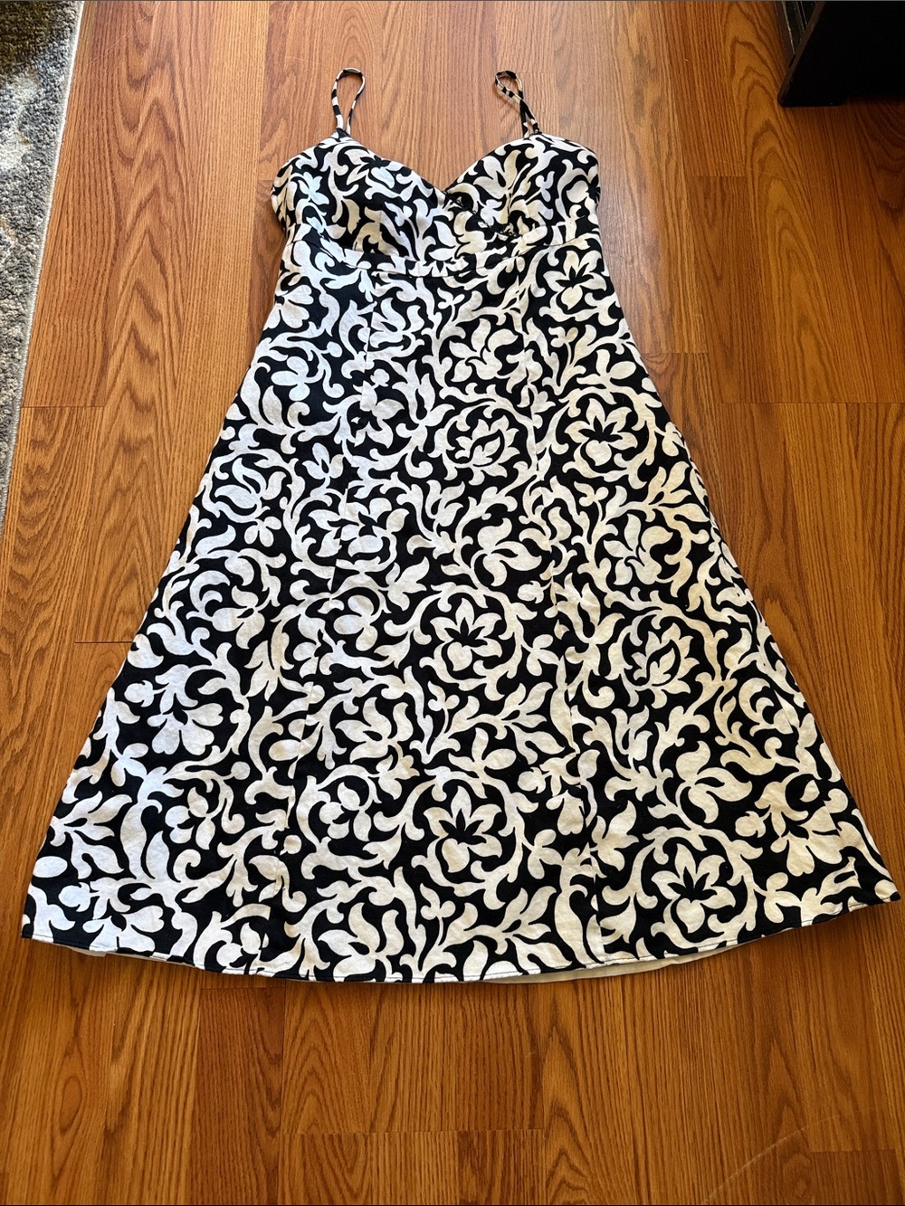 Ann Taylor Black and White Strapless Floral A-Line Dress